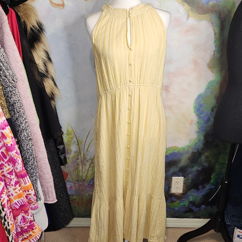 Time and Tru Yellow Sleeveless Halter Midi Sundress